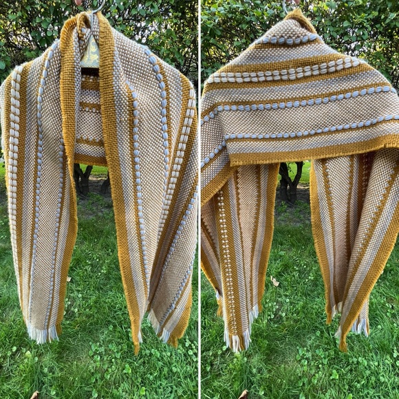 🌽 Chunky Weave Fringe Scarf |Goldenrod & Cream with Blue by Madewell - Picture 5 of 17